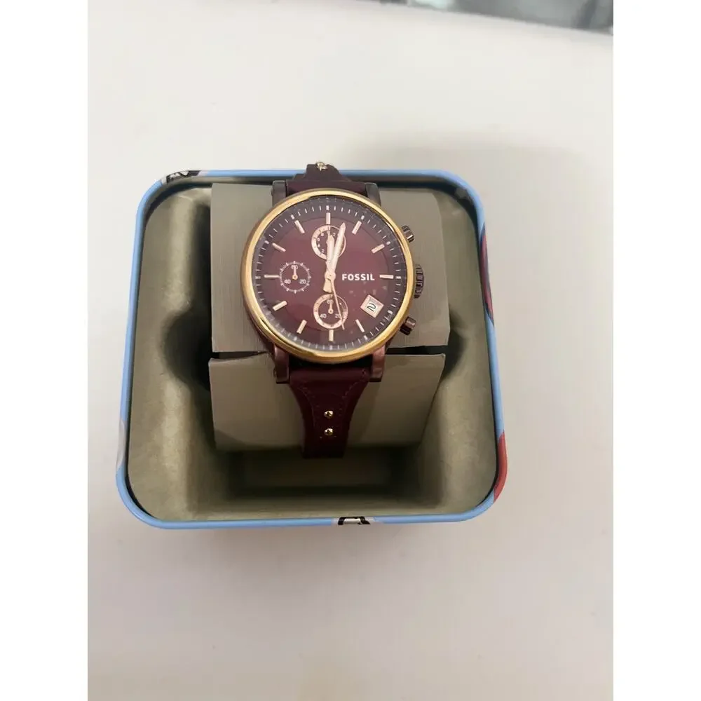 Fossil Boyfriend Sport Chronograph Burgundy Leather Women's Watch ES4114